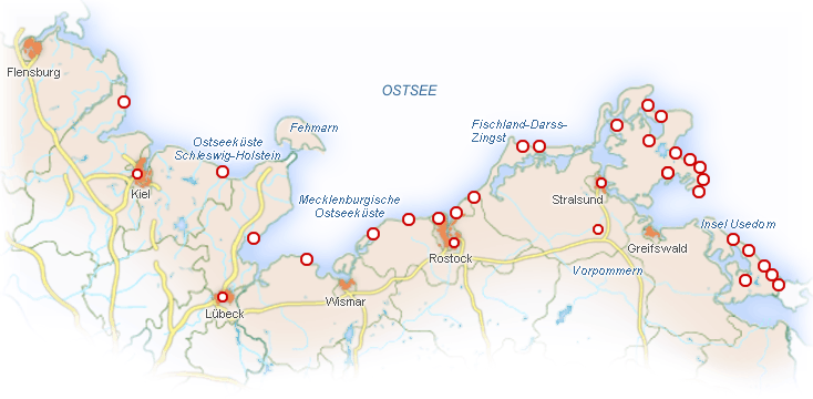 Karte Ostseeurlaub / Ostseehotels
