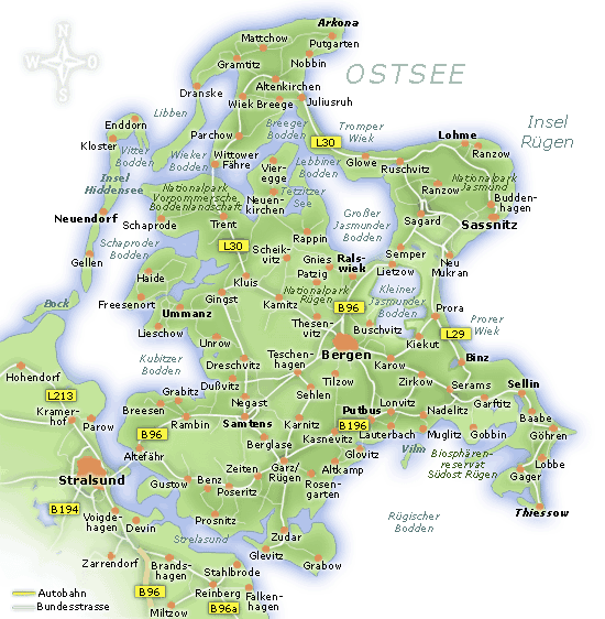 Karte Hotels Insel Rügen